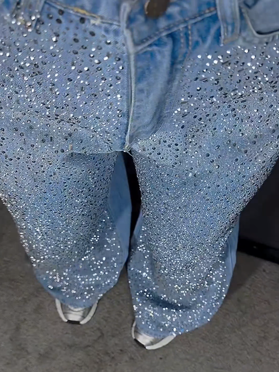 Starry Rhinestone Loose Jeans