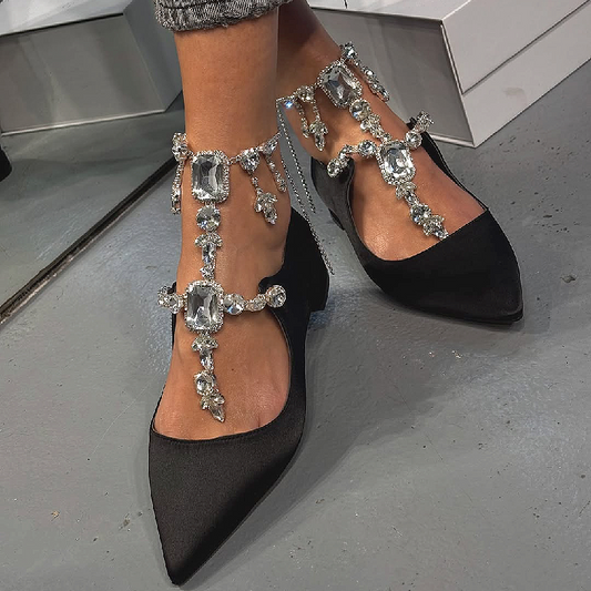 Pointed Rhinestone Glittering Low Heels