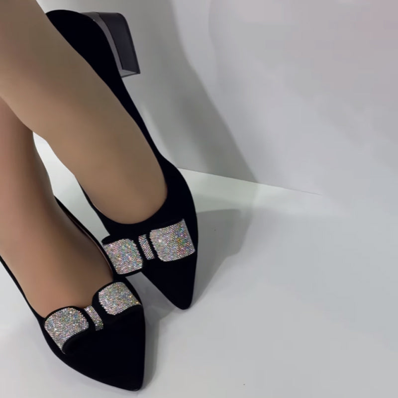 Bow Rhinestone Chunky Heels