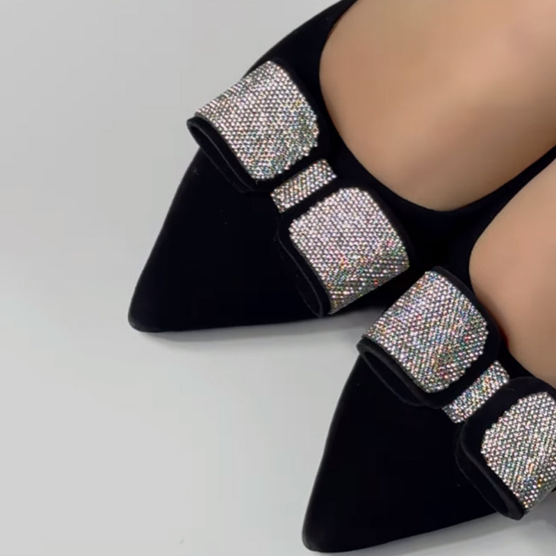 Bow Rhinestone Chunky Heels