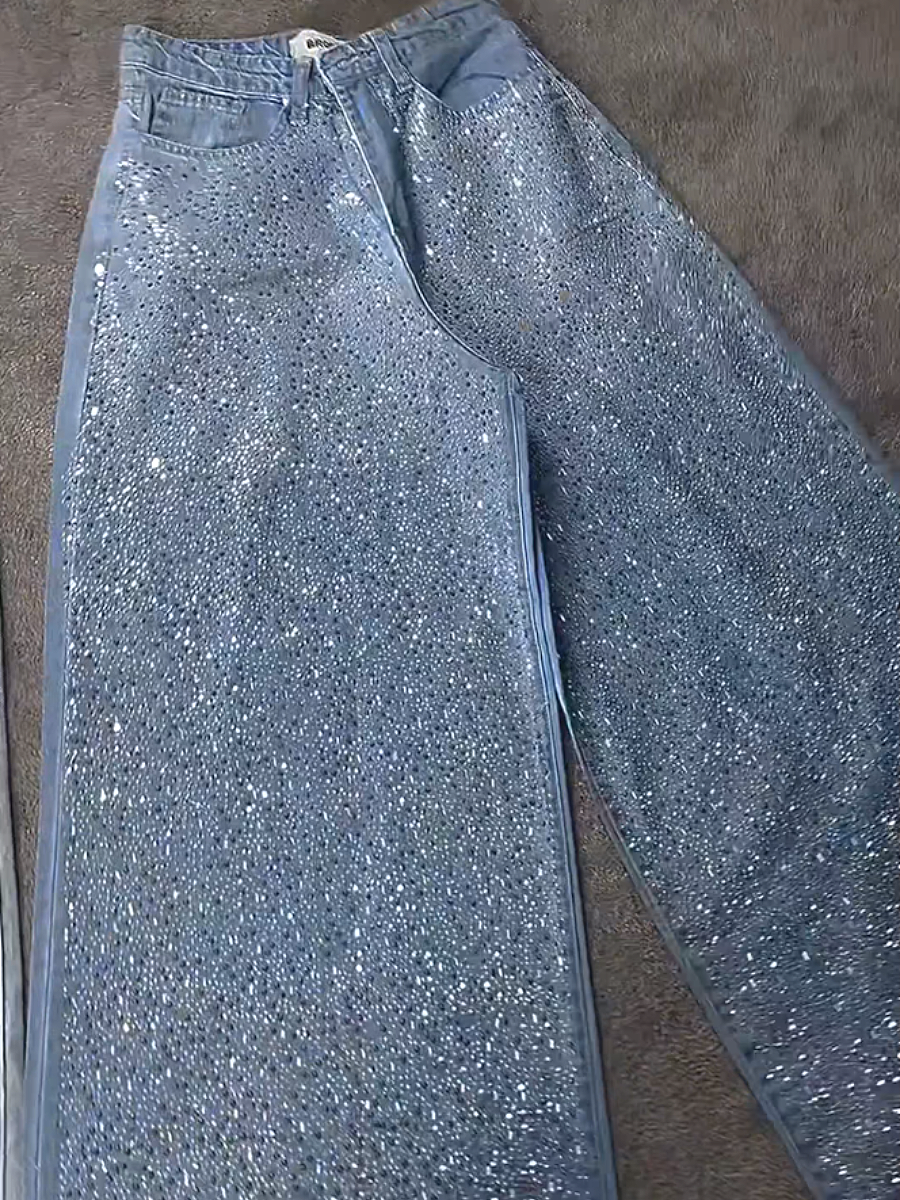 Starry Rhinestone Loose Jeans