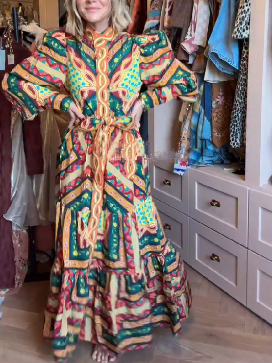 Colorful Bell Sleeve Wrap Dress