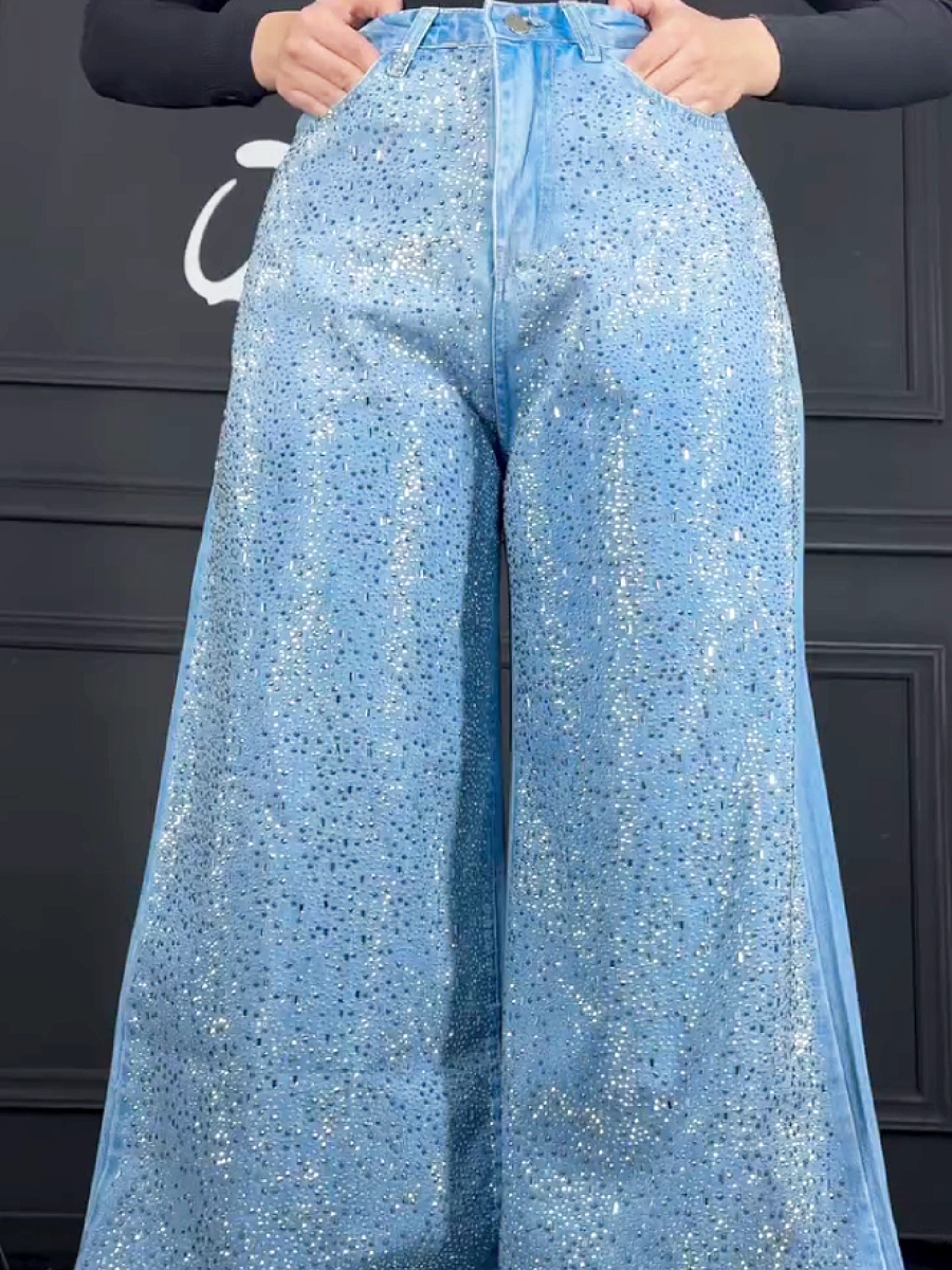 Starry Rhinestone Loose Jeans