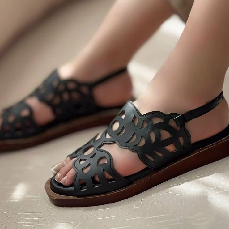 Round Toe Hollow Casual Flat Sandals